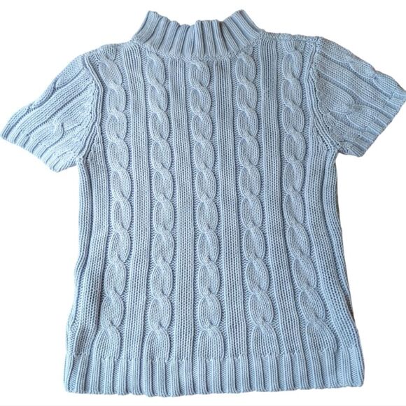 Cotton Baby Blue Cable Knit Short Sleeves Sweater Size S - Picture 6 of 7